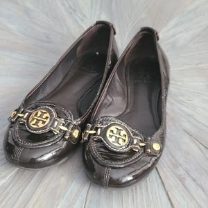 Tory Burch brown patent leather flats